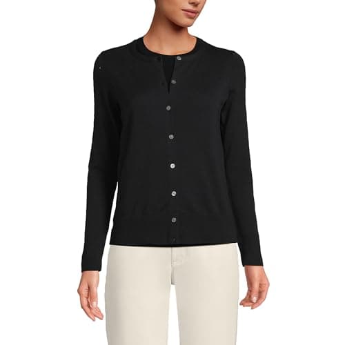 Lands' End Womens FG Cotton Cardigan Sweater Black Regular Medium