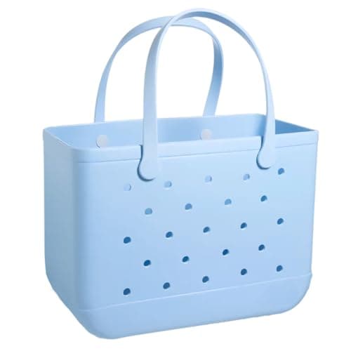 Large Tote Beach Bag for Women - 15in L x 5in W x 12in H, Waterproof & Sandproof & Washable, Shoulder Shopping Handbag Casual Travel Totes Bag for Pool, Boat, Groceries, Work, Sports丨Sky Blue