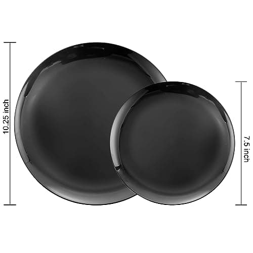 PULOTE 100PCS Black Plastic Plates Disposable - Premium Heavy Duty 50 Black Dinner, 50 Dessert/Salad Plates - Ideal for Party, Halloween view 3