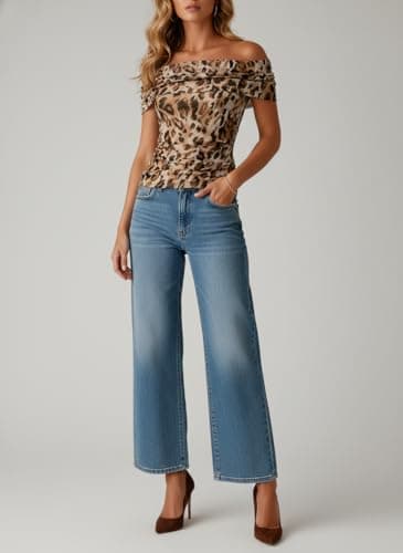 Dokotoo Women's Off Shoulder Printed Mesh Top Ruched Slim Fit Blouse view 3