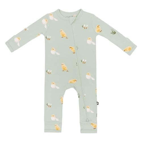 KYTE BABY Unisex Rayon Made From Bamboo Zippered Rompers (3-6 Months, Aloe Chick)