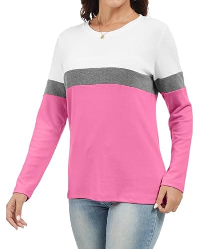 Jeqeocafy Women's Color Block Tunics Tops Crewneck Long Sleeve Shirts Casual Pullover Loose Fit T-Shirt view 2