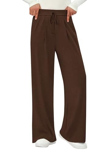 PRETTYGARDEN Women's Wide Leg Pants 2026 Fall Clothes Elastic High Waisted Knit Lounge Palazzo Pant Trousers with Pockets view 5
