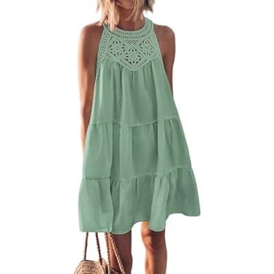 BTFBM Women Summer Dresses 2026 Casual Spring Clothes Sleeveless Halter Neck A-Line Boho Mini Dress Beach Vacation Sundress