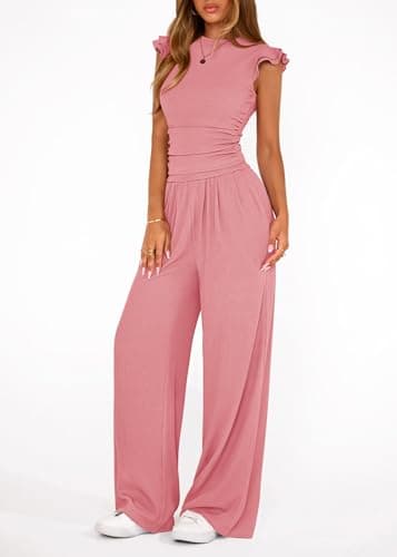 KIRUNDO Two Piece Sets For Women Dressy 2026 Summer Cap Sleeve Cute Tops Wide Leg Pants Spring Matching Set Vacation Outfits view 4