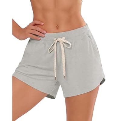 iceROSE Athletic Shorts for Women - High Waisted Black Running SweatShorts Summer Drawstring with Pockets for Workout Lounge