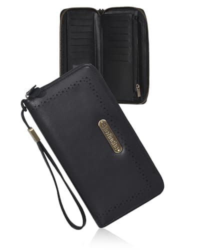 Large Genuine Leather Women Wallet Bifold Purse Clutch RFID Block Card Holder Zipper Wristlet Strap for Ladies Checkbook view 1