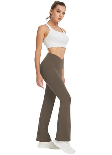 DLOODA Women's Yoga Pants with Pockets No Front Seam Crossover High Waisted Flare Leggings Tummy Control Bootcut Pants view 6