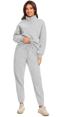 Jeqeocafy Women Oversized Long Sleeve Sweatsuit Half Zip Sweatshirt & High Waisted Pants 2 Piece Outfits With Pockets view 3
