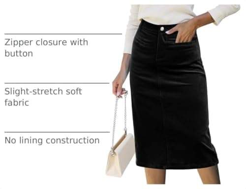 luvamia Corduroy Skirts for Women Midi Length High Waisted Trendy Fall Elastic Waist Casual Stretchy Welt Pockets Skirt view 4