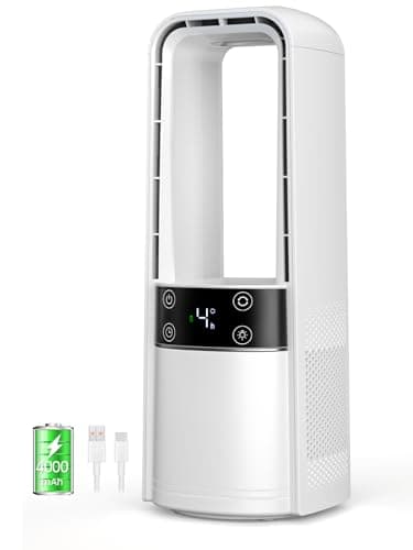 Desk Fan Bladeless, 120° Oscillating Fan Rechargeable, Quiet Fan with Night Light, Smart LED Touch Control, 4 Speed & 9H Timer, Small Table Fan, Auto Display Off, Ideal for Home, Office, Study Room view 1