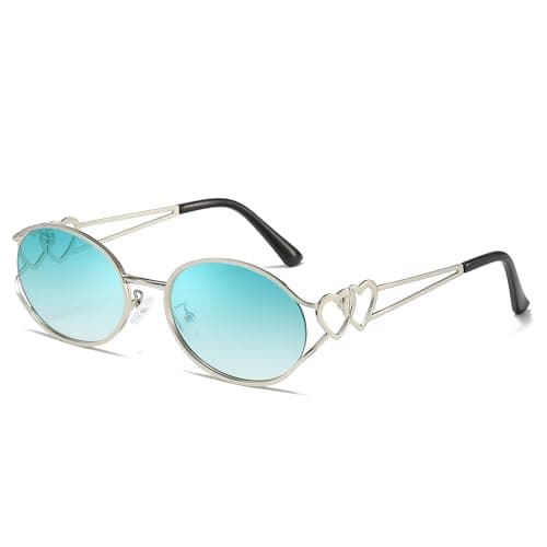SODQW Retro Oval Sunglasses for Women Trendy Metal Frame Round Designer Sun Glasses with Heart Accents UV Protection — image 1