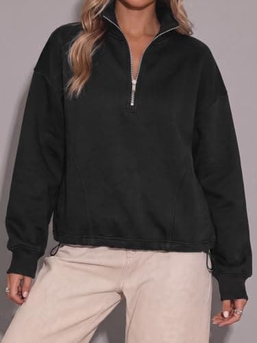 Fisoew Womens Half Zip Sweatshirts Oversized Fleece Pullover Fall Outfits view 2