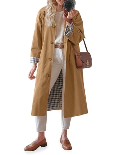 Tankaneo Womens Long Trench Coat Single Breasted Oversized Windproof Overcoat Fashion Outerwear