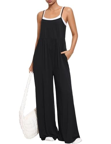 EUYZOU Jumpsuits for Women Casual Loose Fit Summer Outfits Wide Leg Rompers Sleeveless Vacation Trendy One Piece Jumpers — image 1