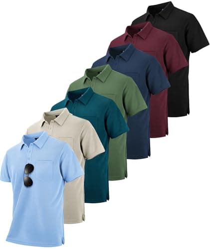SCODI 7 Pack Polo Shirts for Men with Pocket Moisture Wicking Golf Polo Shirt Short Sleeve Outdoor Work Tactical Tshirt Navy Black Green lightkhaki WineRed lightblue tealblue XL