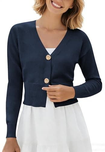 Women’s Spring V Neck Cardigan Lightweight Cropped Button Down Knit Sweater for Layering,Office Casual Wear view 4
