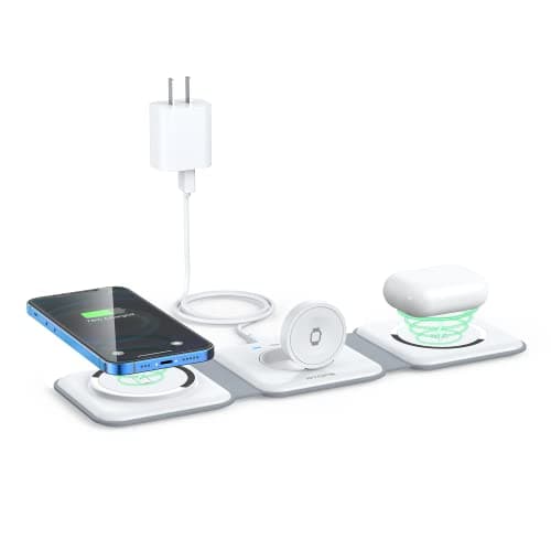 Wireless Charger 3 in 1,RTOPS Magnetic Travel Wireless Charging Station Multiple Devices,GaN 3 in 1 Charging Station,Compatible for iPhone16/15/14/13/Pro/Max,iWatch,AirPods4/3/2/Pro(Adapter Includes)