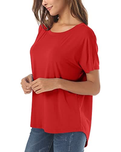 Herou Casual Summer Short Sleeve High Low Loose T Shirt Basic Tees Tops for Women view 2