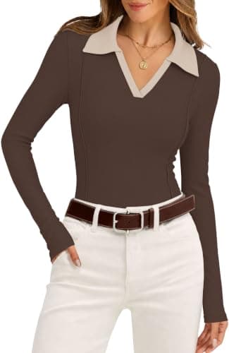 WIHOLL Womens Long Sleeve Shirts Collared Neck Business Casual Fitted Tops view 4