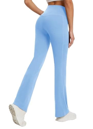 DLOODA Women's Yoga Pants with Pockets No Front Seam Crossover High Waisted Flare Leggings Tummy Control Bootcut Pants view 2
