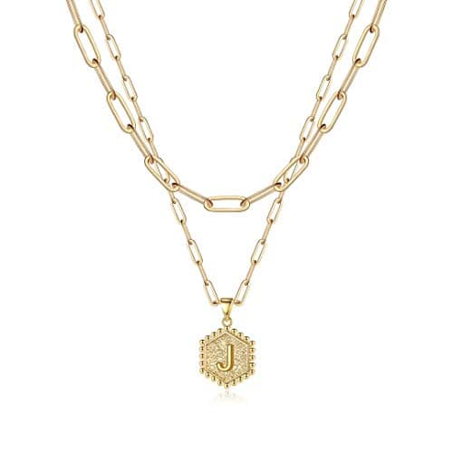 M MOOHAM Mothers Day Gifts, 14K-Gold-Plated Initial Necklaces for Women Cute Hexagon Letter Initial Necklace Layered Necklaces for Women Teen Girl Gifts — image 1
