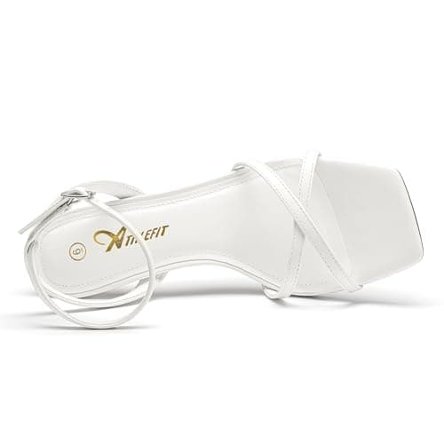 Athlefit Kitten Heels for Women Square Open Toe Strappy Heeled Sandals Ankle Strap Dress High Heels for Prom Party Wedding view 5