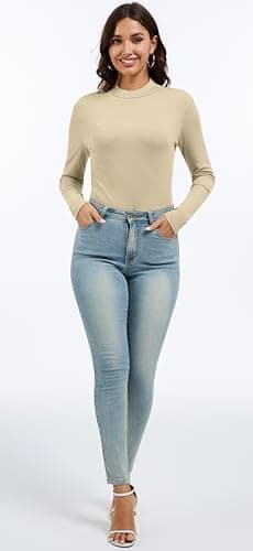 Jeqeocafy Women's Knitted Rib Mock Neck Long Sleeve Tshirt Fall Fashion Basic Thermal Underwear Tops Winter Clothes 2026 view 6