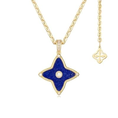 MYEARS Women Clover Necklace Pendant Lapis Lazuli/Mother of Pearl/Turquoise/Yellow Tiger's Eye Cubic Zirconia 14K Gold Simple Dainty Chain Everyday Trendy Lucky Jewelry