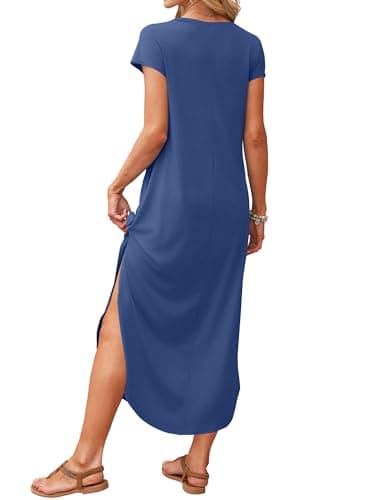 RUMIA Summer Casual Maxi Dresses for Women- Women's V Neck Cap Sleeve Long Sundress with Pockets Beach Vacation view 4