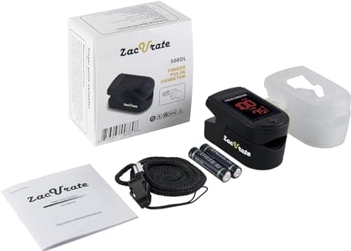 Zacurate Pro Series 500DL Fingertip Pulse Oximeter Blood Oxygen Saturation Monitor with Silicone Cover, Batteries and Lanyard (Royal Black) view 5