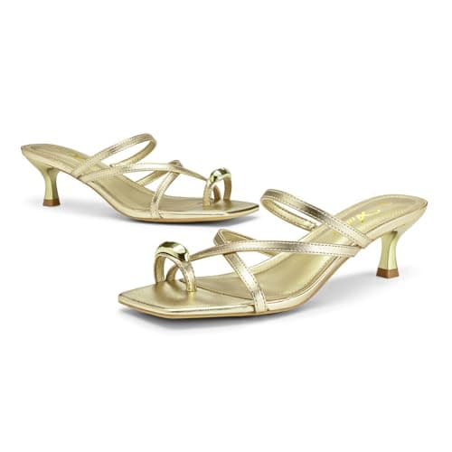 Athlefit Women's Square Open Toe Kitten Heels Strappy Flip Flop Low Heels Slip On Thong Heeled Sandals view 6