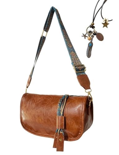Gleease Vintage Crossbody Bag Western Bag Boho Purses For Women Leather Zipper With Adjustable Strap Shoulder Bag — image 1