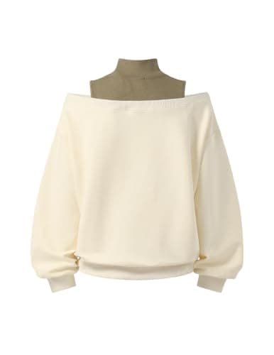 Aelfric Eden Womens Boxy Off The Shoulder Mock Neck Sweatshirt | Minimalist Workwear Style,Subtle Contrast Design,Sophisticated Casual,Relaxed Chic Fit,Versatile Everyday Wear,Soft Comfort view 4