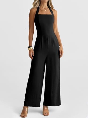 ANRABESS Womens Summer Dressy Halter One Piece Jumpsuits with Pockets view 3