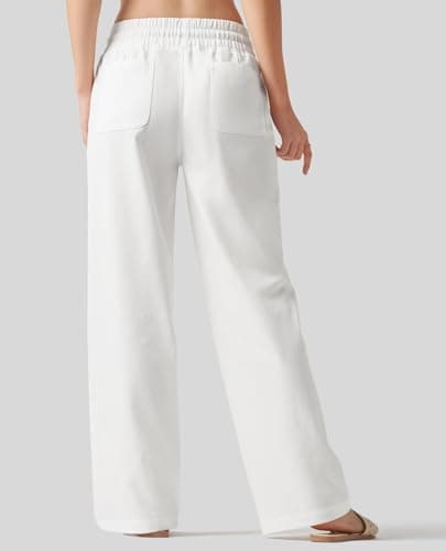 CHANGEOWN Women's Wide Leg Pants Airy Linen Blend Summer High Waisted Casual Palazzo Trousers with Pockets Lounge Beach Pants view 4