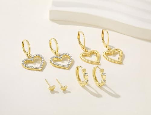 XIUQILAI 14K Gold Plated Heart Earrings for Women, Heart/Flower/Bow/Pearl Earrings Drop Stud Huggie Hoop Earring Hypoallergenic Earrings Christmas Earrings Festival Party Jewelry Gifts for Women view 3
