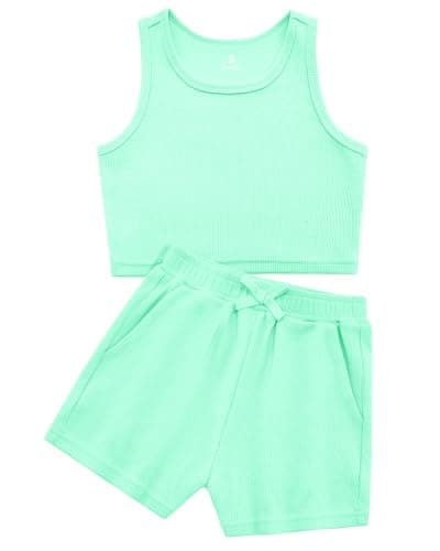 Stelle Girls 2 Piece Outfits Cute Sleeveless Summer Short Sets Athletic Scoop Neck Tank Top and Shorts with Pockets — image 1