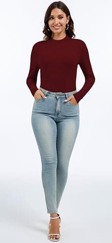 Jeqeocafy Women's Knitted Rib Mock Neck Long Sleeve Tshirt Fall Fashion Basic Thermal Underwear Tops Winter Clothes 2026 view 6