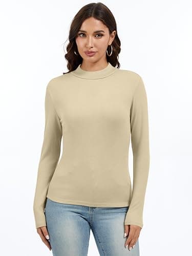 Jeqeocafy Women's Knitted Rib Mock Neck Long Sleeve Tshirt Fall Fashion Basic Thermal Underwear Tops Winter Clothes 2026 view 5