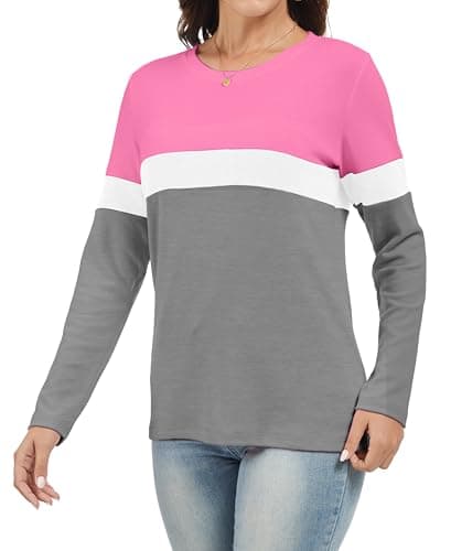 Jeqeocafy Women's Color Block Tunics Tops Crewneck Long Sleeve Shirts Casual Pullover Loose Fit T-Shirt view 2
