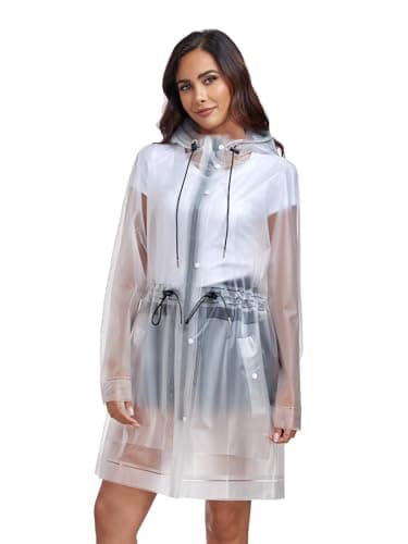 L-Rain TPU Clear Rain Coat for Women - Waterproof Packable Fashion Rain Poncho with Hood Reusable Raincoat view 2