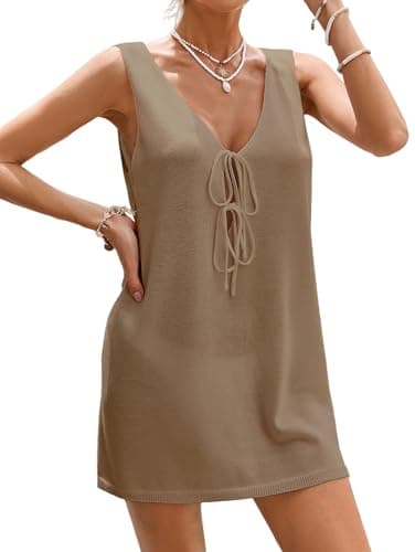 BreathSunny Womens Swimsuit Cover Up Sleeveless Bathing Suit Summer 2026 V Neck Tie Front Knit Beach Sheer Mini Coverup Dress — image 1