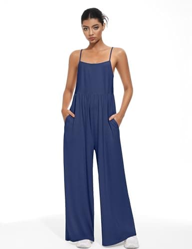 EUYZOU Jumpsuits for Women Casual Loose Fit Summer Outfits Wide Leg Rompers Sleeveless Vacation Trendy One Piece Jumpers view 3