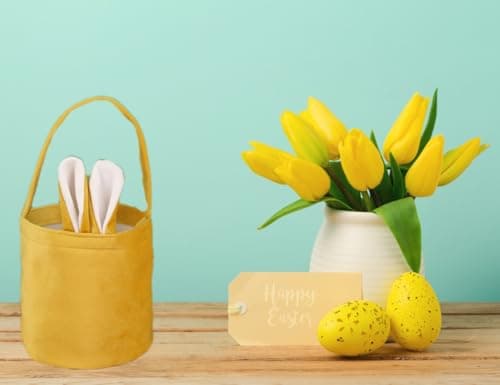 MSGBLAI Easter Bunny Gift Bags With Rabbit Ear, Basket for Easter Egg Hunts Decorations Candy Gift Storage with Handle(Yellow) view 7
