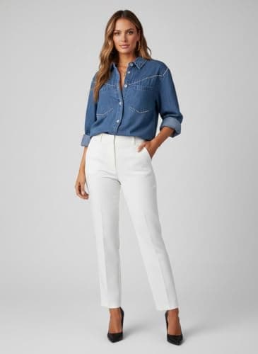 Dokotoo Women's Western Denim Shirt 100% Cotton Long Sleeve Button Down Jean Shacket Top view 3