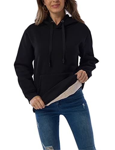 Haellun Womens Casual Winter Warm Fleece Sherpa Lined Pullover Hooded Sweatshirt view 2