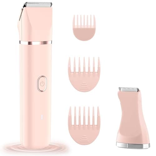 Bikini Trimmer for Women, 2-in-1 Electric Razors Shaver for Bikini Legs Pubic Hair,Rechargeable Ladies Bikini Hair Trimmer Removal with Snap-in Ceramic Blades IP7X Washable Head,Wet and Dry Use,Peach — image 1