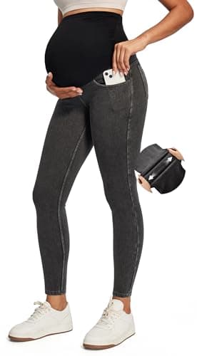 Stretchy Maternity Jeans Over Belly Pants for Work Pockets Comfy Clothes | Pull-On No Zipper/Buttons, 4 Deep Pockets, 4-Way Stretch, High-waisted Belly Support, Skinny, All-day Comfort, Commutes — image 1