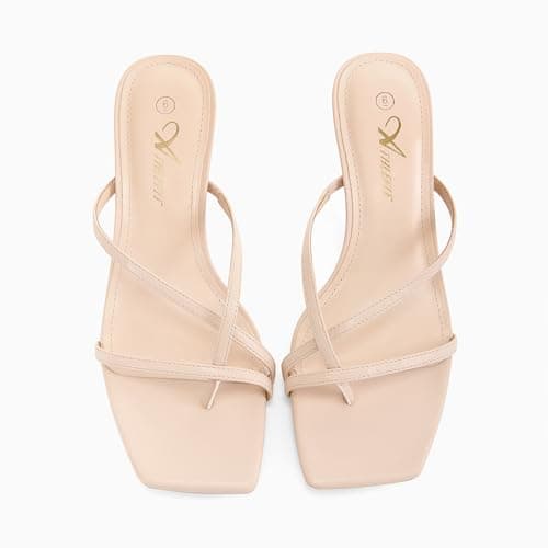 Athlefit Women's Strappy Kitten Heels Flip Flops Square Open Toe Low Heels Fashion Party Dress Thong Heeled Sandals view 6